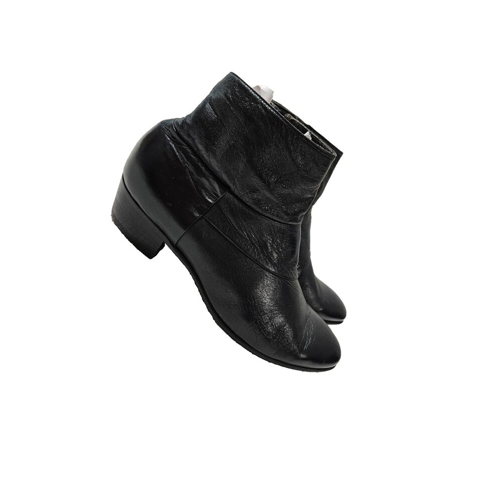 King Shoes Black Ankle Block Heel Leather Women's Shoes Size 9.5M Italian Style